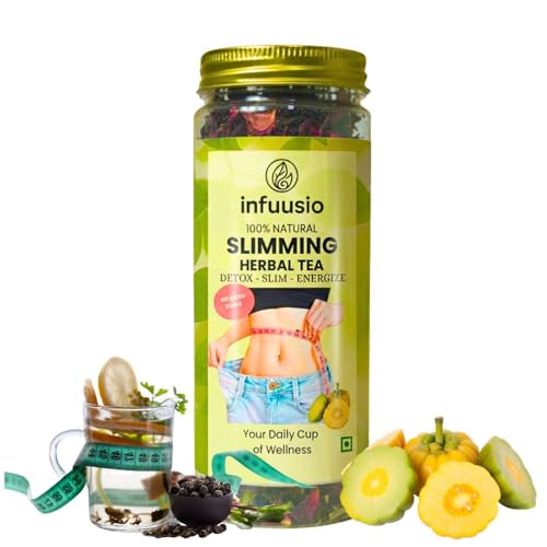 Image of Infuusio Slimming Herbal Tea, 50g, with Garcinia Cambogia, Senna, Amla, Lemongrass, Rose, Hibiscus for Weight Management, Metabolism Support, Loose Leaves | Green Tea Blend