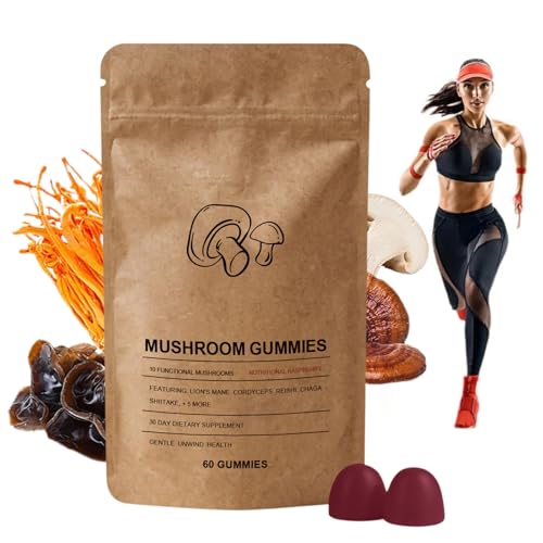 Mushroom Gummies 10 in 1 Mushroom Gummies Mushroom Gummie High Strength Mushroom Complex Mushroom Supplement Gummies Vegan Enhance Focus & Energy Supplement for Women Men Adult (1 60pc)