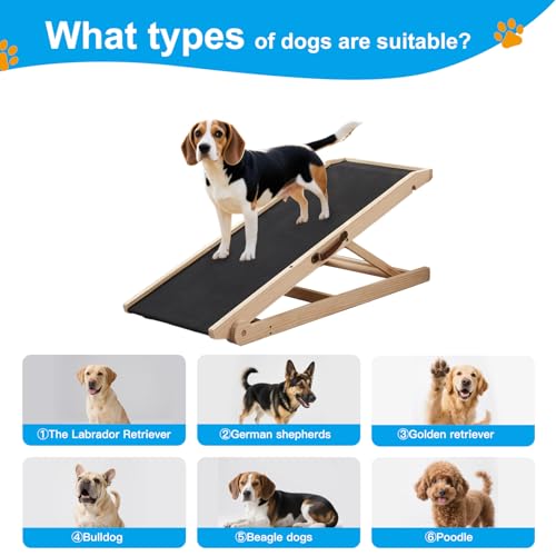 Hunderampe für Bett und Couch, 5 Stufen verstellbare Haustierrampe für kleine bis große Hunde (Holz, 115)