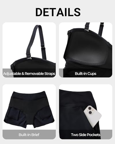 Women's Tankini Swimsuits with Shorts - Two Piece Tummy Control Bathing Suit Twist Bandeau Swimwear with Pockets 20254