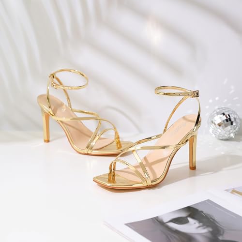 Image of Mostrin Strappy Heels for Women Square Open Toe Lace Up Heeled Sandals Ankle Strap Sexy Stiletto High Heels for Party, Prom, Dating, Wedding