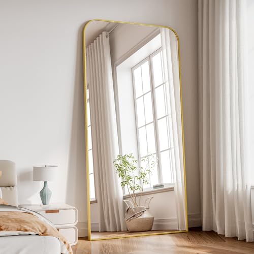 Image of Koonmi Full Length Mirror, 80 inchx36 inch Mirror Full Length with Stand, Gold Domed Top Square-Edged Floor Mirror with Aluminum Alloy Frame for Bedroom Living Room