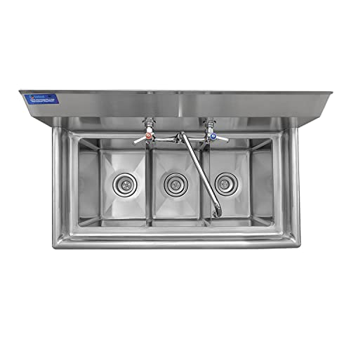 Image of Stainless Steel Sink - 3 Compartment Sink 10 inchx14 inchx10 inch with Legs and Faucet | Utility | Commercial | Laundry | Kitchen | NSF