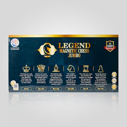 Image of Ratna's Legend Magnetic Chess Jumbo Size Foldable Magnetic Chess Board Set with Magnetic Pieces Having Storage Case for Each Piece, Board Games for Kids and Adults (16.5x16.5 Inches)