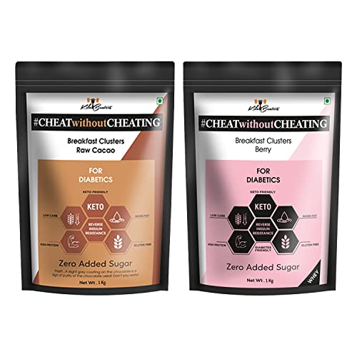 Kilobeaters Clusters Muesli, Low Carb Breakfast Cereals With High Protein, No Added Sugar, Diet Food, Combo Raw Cacao and Berry (Each 1 kg Pack)