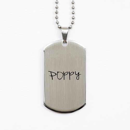 Dog Tag Necklace, Dad, Poppy, Silver Stainless Steel, Engraved Dog Tag Necklace, Dad, Poppy, Silver Stainless Steel, Engraved