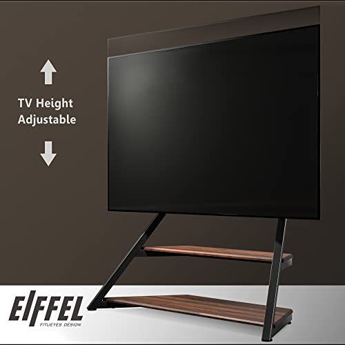FITUEYES Design Large TV Floor Stand for 75 77 85 86 90 100 Inch TVs, Heavy Duty TV Stand Mount with Large Wood Entertainment Shelf, Modern Living Room Television Stands, Up to 187 lbs, Eiffel Series