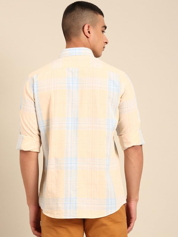 Image of Cavallo by Linen Club Men's Blended Linen Checked Contemporary Fit Full Sleeve Casual Shirt