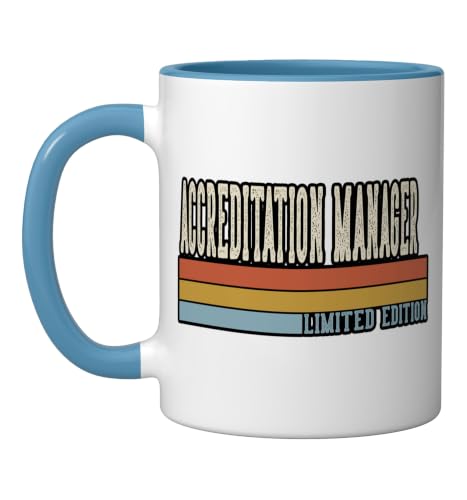 Accreditation Manager Week Retro Vintage Back To School Day Ceramic Mug, Blue/White