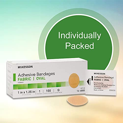 Mckesson Adhesive Bandages, Sterile, Fabric Oval, 1 In X 1 1/4 In, 100 Count, 1 Pack #TOP17