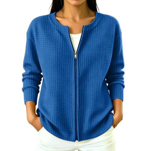 Generisch 2026 Sweatjacke Damen Waffelmuster Kapuzenjacke Baumwoll Hoodie mit Kapuze Einfarbig Basic Hoody Kapuzenpullover