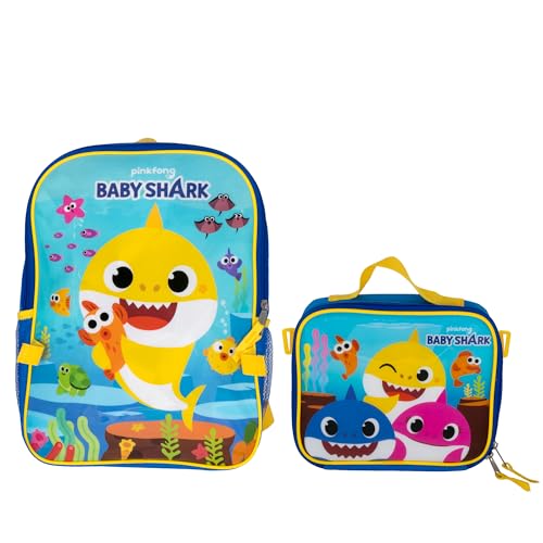 AI ACCESSORY INNOVATIONS Baby Shark 2 Piece Backpack Set, Boys & Girls 16" School Bag, Blue