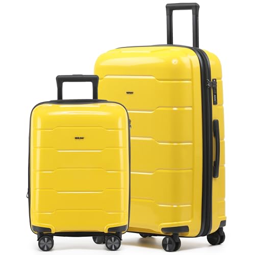 CRUW 2-Piece Luggage Set Expandable Polypropylene Suitcase Set TSA Locks 8 Silent Spinner Wheels Lightweight Nested Suitcases Travel Set easyJet BA Jet2 Airline-Approved Carry-On & Large Check in