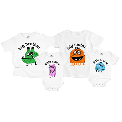 The Spunky Stork Monsters Big Sister Little Brother Matching Siblings T Shirt (Youth SM (6/7), Big Brother)