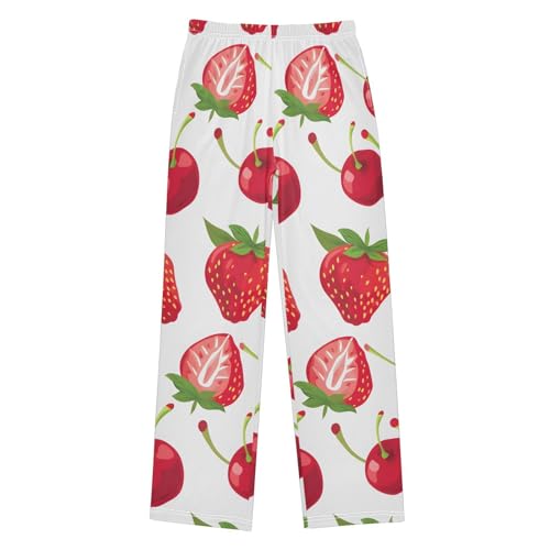 Strawberry Cherry Red Pajama Pants Long Sleep Pant Soft PJ Bottoms Sleepwear