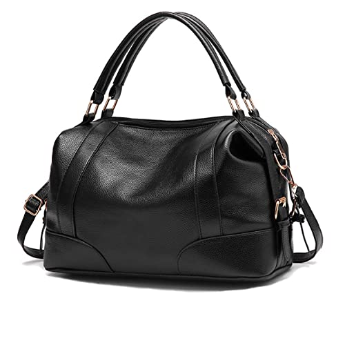 Sac à main femme noir style sac Boston bandoulière cuir souple