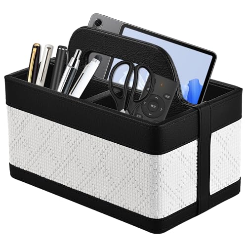 RHCSZ Desk Organizer Caddy with Handle-Portable PU Leather Remote Control