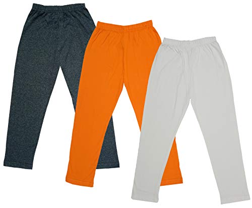 Image of IndiWeaves Girls Super Soft Cotton Solid Capri Pants (Cream, Orange, Grey, 8-9 Years) Pack of 3