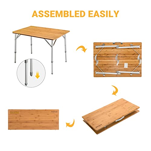 Kingcamp Bamboo Camping Table Folding With Adjustable Height Aluminum Legs 2-Folds Portable Camp Tables Folding Tables For Travel, Picnic, Sports, Garden, Rv, Outdoor And Indoor, 4-6 People #TOP5