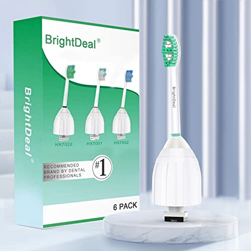 Brightdeal Toothbrush Heads For Philips Sonicare Essence Elite Advance Xtreme Cleancare E-Series Electric Sonic Screw-On Brush Replacement Hx7022/66 Hx7023 Hx7001 With Cap, 6 Pack #TOP7