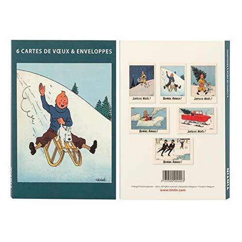 Cartes postales Tintin Joyeux Noël 31315, retrouvez la nostalgie de Hergé en 6 cartes doubles