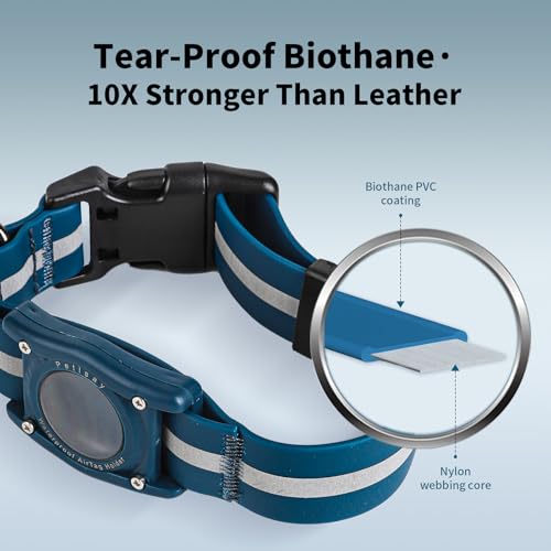 PetIsay Wasserdichtes Hundehalsband mit integriertem AirTag-Halter, IP68-bewertet, reflektierend, verstellbar, Biothane-Halsband für kleine, mittelgroße und große Hunde (Grün, L)