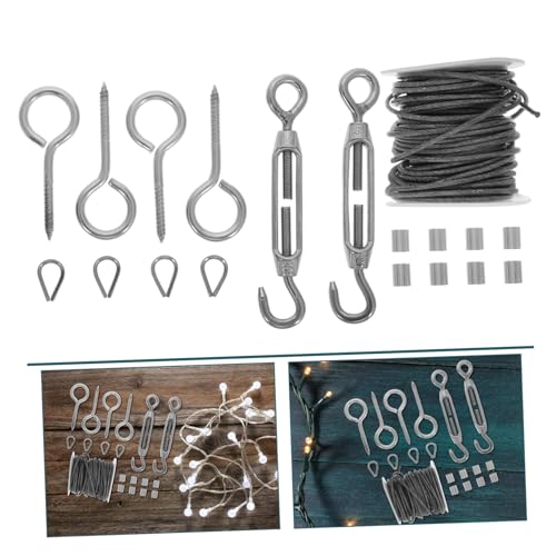 Kit de 23 piezas de cable de acero inoxidable para tensores para luces de cadena, accesorio para colgar en jardín al aire libre miniatura 7