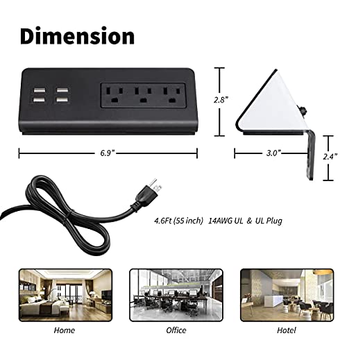 Emerising 2-Pack Desk Edge Mount Power Strips with 4 USB Ports & 3 AC Power Outlets for Home and Office Desktop Charging Bucket, 1250Joules Surge Protection,Black by Emerise - Used condition - Image 6