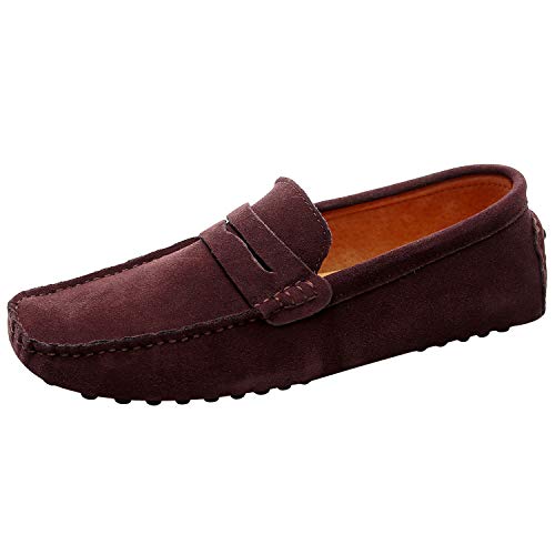 Image of ANUFER Men's Suede Leather Penny Loafers Comfort Driving Shoes Moccasin Slippers