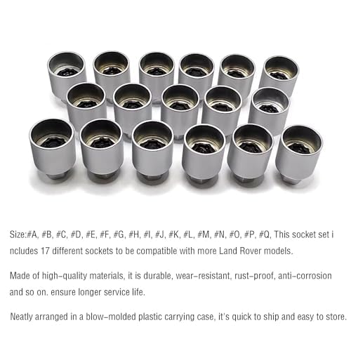 17PCS Wheel Locking Nut Key Kit for Land Rover, Wheel Lock Nut Socket Adapter Set, Anti-Theft Lug Nut Removal Tool, Anti-Theft Screw Remover, Car Hand Repair Tool