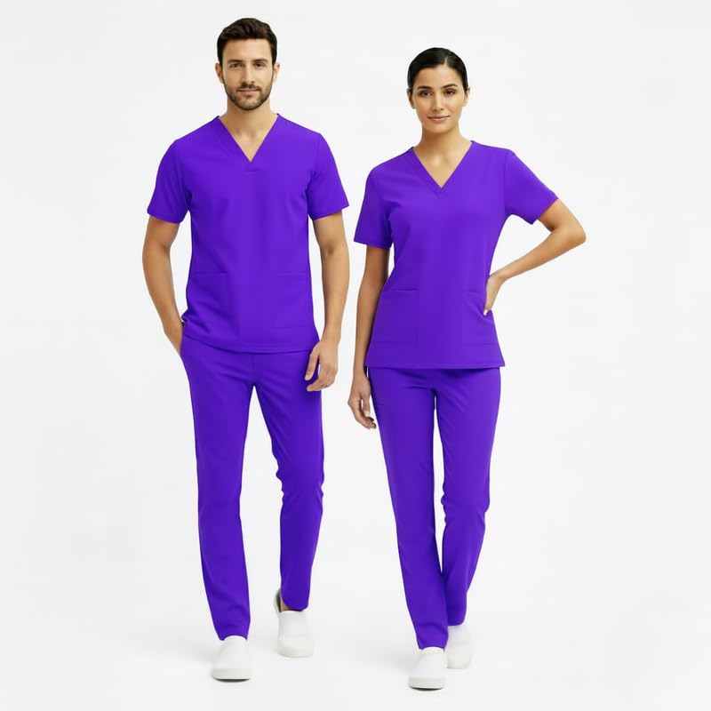 Image of TrendyUniform Unisex Regular Fit Polyester Cotton Scrub Suit for Componder| V-Neck Top and Drawstring Pant |Half Sleeves Hospital Uniform for Doctors, Nurses and Dentist, OT