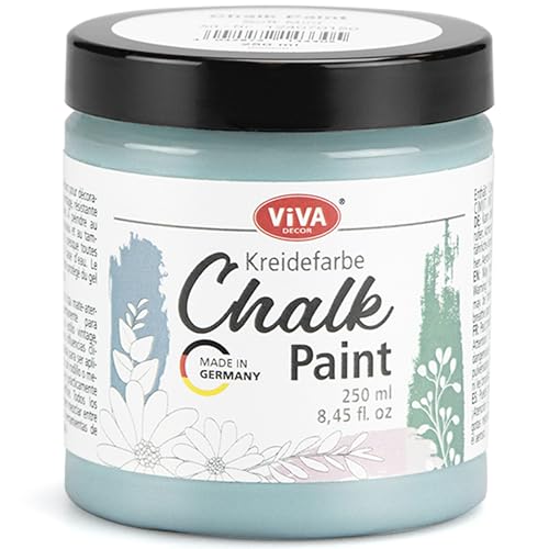 Viva Decor Chalk-Paint - Misty Forest - Hellblau 250ml - Kreidefarbe für Möbel, Wand und Deko, Mattes Finish, Hochpigmentiert, Ideal für Shabby Chic & Vintage Look für Holz und andere Oberflächen