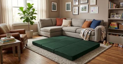 D&D Futon Furniture Portable Trifold Mattress, Foldable Foam Mattresses Small Space Saving Guest, Floor Fold Out Bed Ottoman, 4 inch Folding Cushion Pad Camping RV (Queen Size 4x60x80, Hunter Green) - Image 6