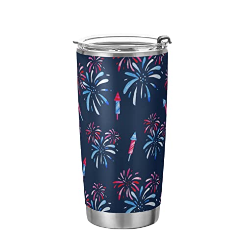 Yasala 4Th Of July Tumbler Fireworks Blue Red Insulated Coffee Cup Beverage Container Travel Mug With Straw And Lid Double Wall Stainless Steel 20Oz Bpa-Free For Sport, Back To School #TOP6