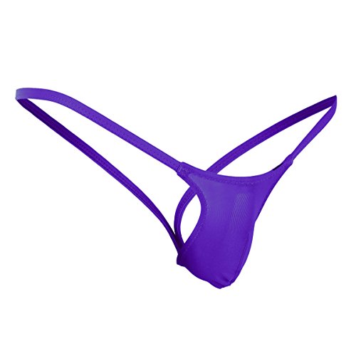 Alvivi Sexy Men's Low Rise Backless Micro Pouch String G-String Thong T-Back Jockstrap Underwear Purple XX-Large