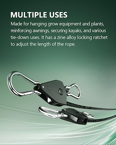 STAYGROW 6 Pairs of Adjustable 1/8" Rope Ratchet Hangers, Heavy-Duty Tie-Down Ratcheting Strap with Stainless Steel Gears & Hooks, 900 lbs Combined Weight Capacity per 12-Pack