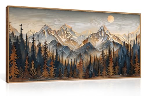 Celestdeco Mountain Wood Framed Canvas Wall Art Set,Rustic Pine Trees Wall Painting,Boho Ridge Scenery Wall Decor,Natural Sun Landscape Art Print for Living Room,Bedroom,Dining Room,Office-20 x40 x1