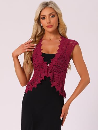 Image of Allegra K Lace Shrug Bolero for Women's Wedding Guest Cap Sleeve Sheer Floral Cardigan
