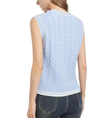 Image of Womens Sweater Vest Sleeveless Cotton Casual V Neck Pullover