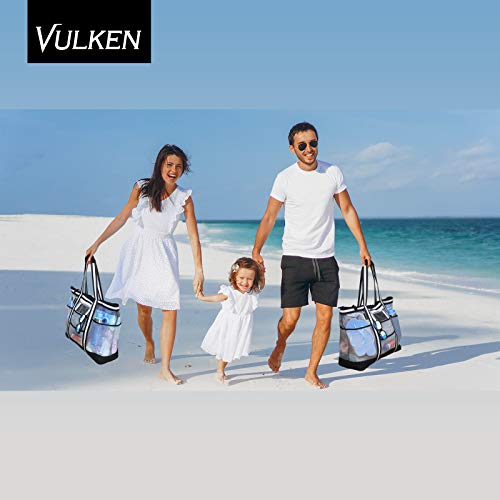 Vulken 42L Extra Large Mesh Beach Bag. 9 Pockets Top Zip Tote Bag Shoulder Bag