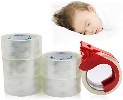 BOMEI PACK No Noise Quiet Clear Packing Tape, Heavy Duty Packaging Tape, Refill Rolls for Sealing Packing and Shipping, 2.4Mil 1.88Inch 55Yards 6rolls, with Free Dispenser