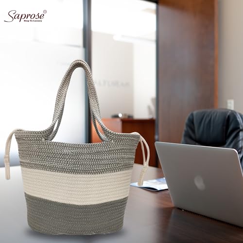 Image of SAPROSE Polypropylene Tote Tiffin Basket With Cover Carry Bag, Storage Basket, Picnic Basket, Lunch Bag, Tiffin Basket, Handbag for Lunch Box and Water Bottle, (29 x 18 x 28 cm) (Grey)