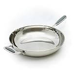 David Burke Stature 12" Stainless Steel Everyday Pan with Vented Steam Lid – Thick Solid Steel Side Handles - Brushed Gray