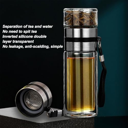 Image of Glass Tea Infuser Bottle Leak-Proof Travel Mug 800ml Tea and Water Separation Bottle Travel Tea Mug with Stainless Steel Filter Water Cup Outdoor Carrying Rope Herbal Loose Tea Home and Travel