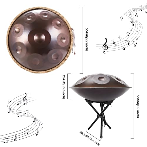 Handpan Drum 9/10/12 Notas 22 Pulgadas Handpan Drum 432Hz/440Hz Re Menor para Curación de Sonido, Meditación Personal, Yoga, con Bolsa Suave, Baquetas, Handpan Drum (L-9 Notas (440Hz)) miniatura 3