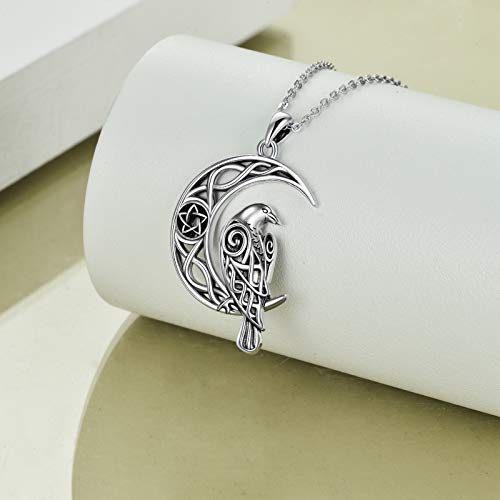 Onefinity Raven Necklace Sterling Silver Viking Celtic Crow Raven Pendant Crescent Moon Pentagram Amulet Wiccan Jewelry Christmas Gifts For Women Men #TOP1