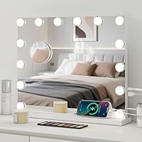 eklipt Hollywood Vanity Mirror with Lights, 50Ã—42cm Large Lighted Makeup Mirror with 14 Dimmable LED Bulbs, Touchscreen Control, USB Output Port Tabletop or Wall Mounted Light Up Mirror For Bedroom