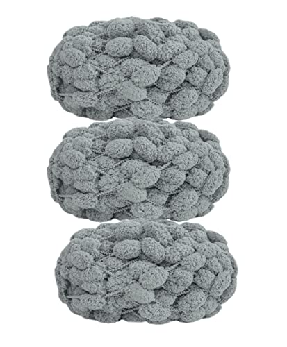 3 Balls Pomp-A-Doodle Yarn,100% Polyester Jelly Bean Pom-Pom Ball Yarn For Crochet Knitting Blanket Mat Pet Nest 450G (Grey) #TOP16