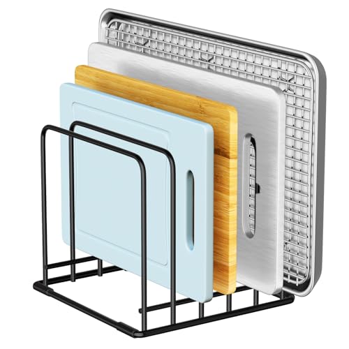SAGLAU Kitchen Organizer Rack – 5 Slot Heavy-Duty Holder for Cutting Boards & Bakeware – Rust-Resistant, Space-Saving Design with Anti-Slip Feet for Countertop or Cabinet Storage