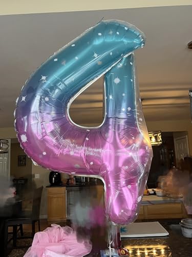 Image of Number Balloons 0 Balloon 40 inch for 10 Birthday Decoration, Blue and Pink | Saturated Color, Large 40 in, With Inflation Straw & Hanging Hole, Great for Men's Party, Back-To-School Season, Pool Party